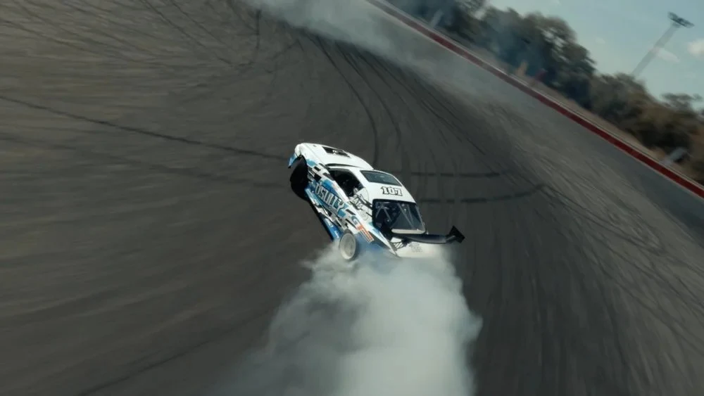 Drift car seen from above on a track