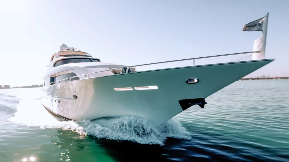 Yacht viewed close to the waterline